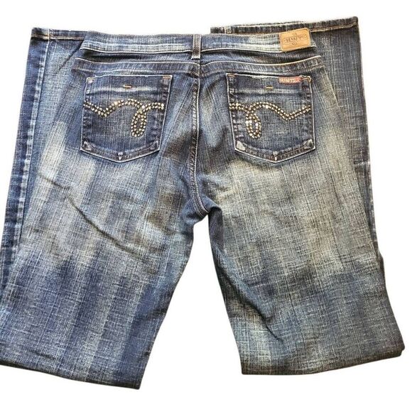 Vintage Y2K Hint Jeans Women's 10 Blue Low Rise Bootcut Embellished Rhinestone - Picture 2 of 6